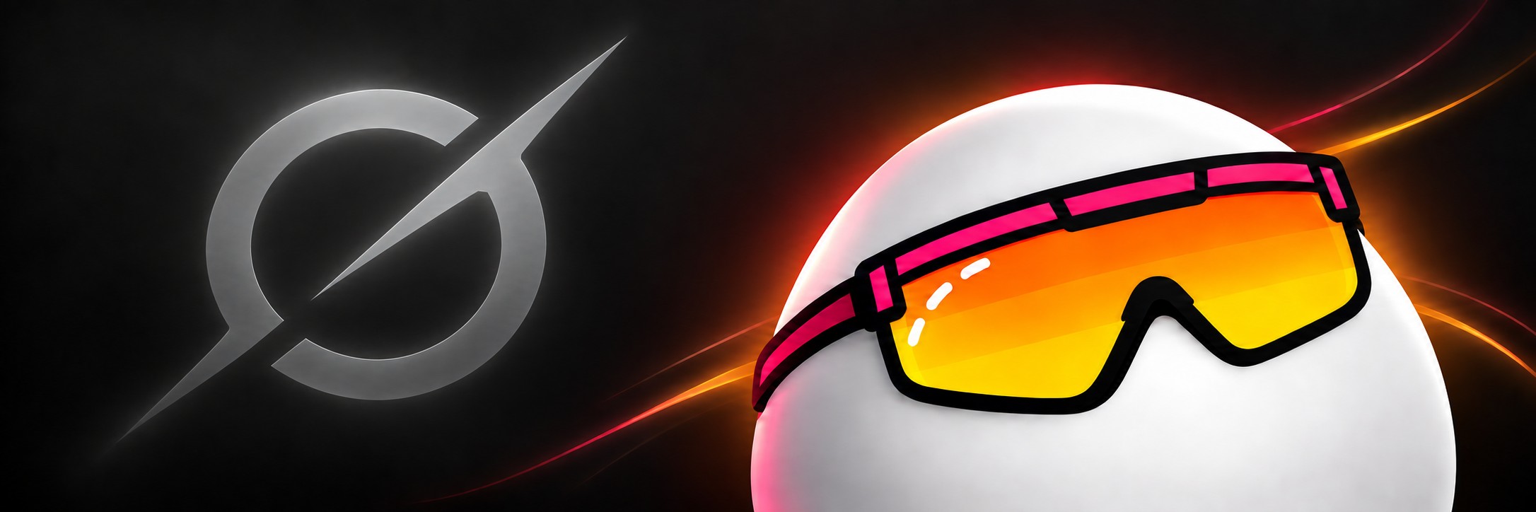MogzBot wearing pink-framed sunglasses with orange lenses